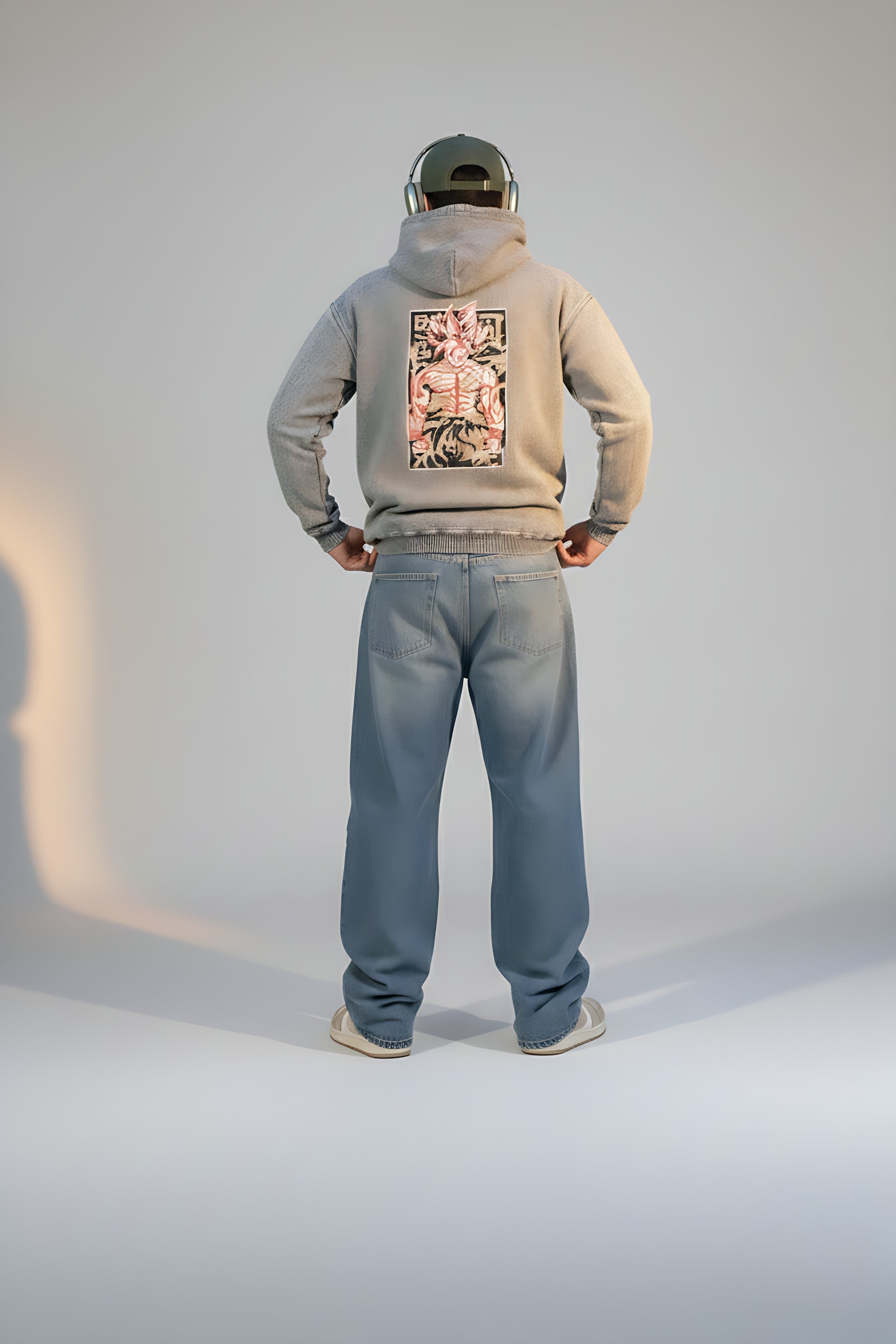 Acid-Wash Denim Embroidered Hoodie