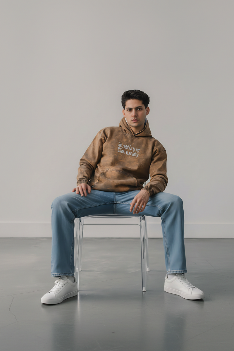 AOT Embroidered Denim Hoodie - Acid Wash Streetwear