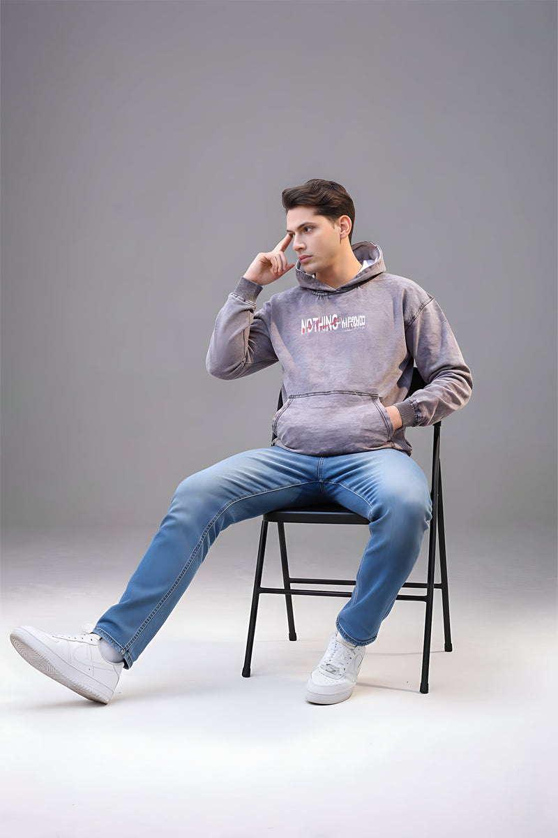 ZORO Embroidered Denim Hoodie - Acid Wash Streetwear